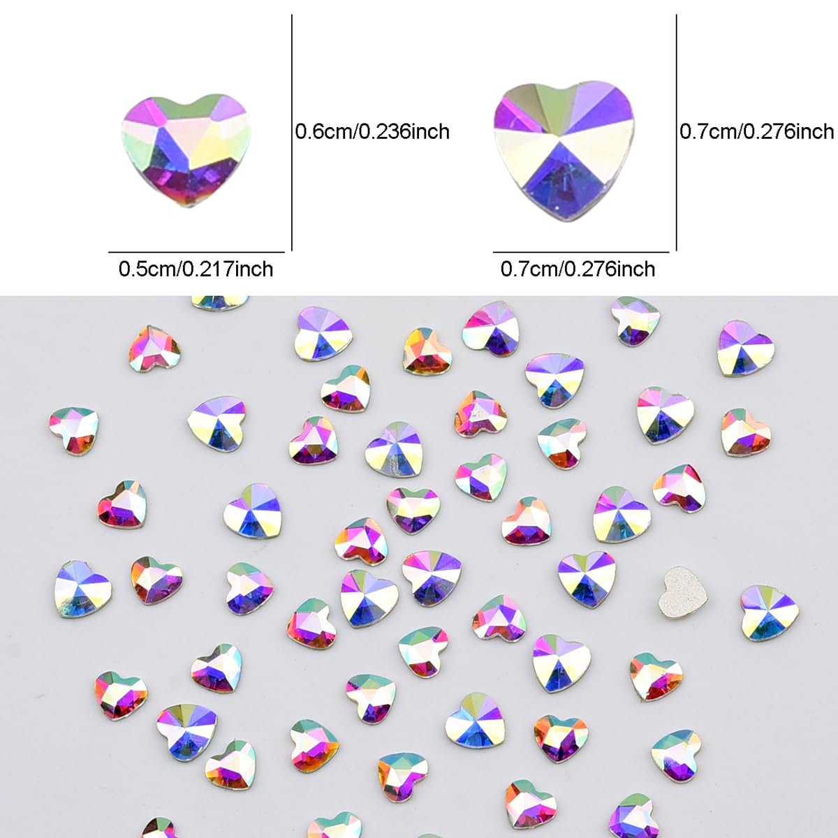 Tisslan 100pcs 2 Size Mix Heart Nail Decoration Crystals Ab Diamond Rhinestones Flatback Charms Supplies