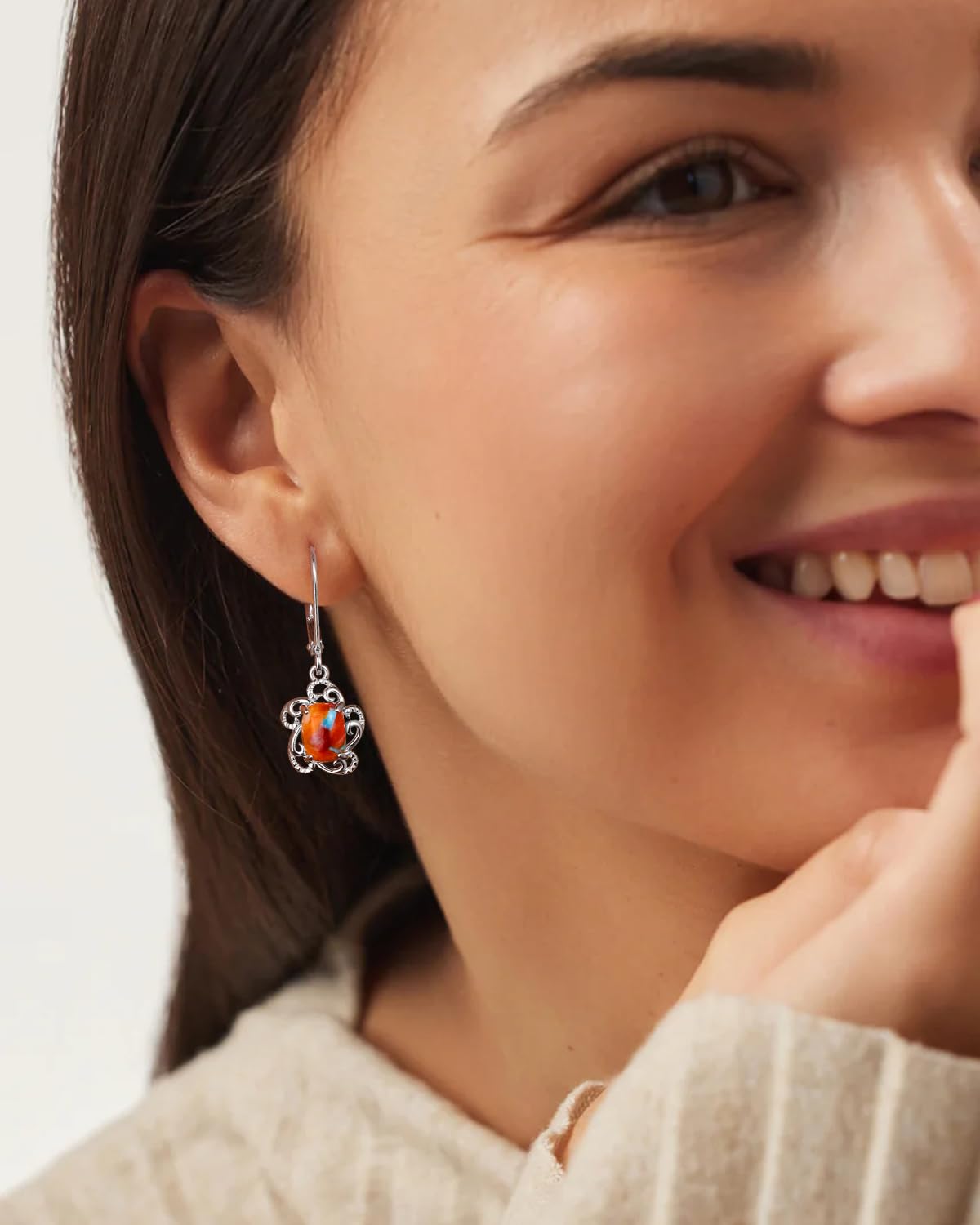 AIBAO Turquoise Dangle Earrings for Women Cushion Shaped Gemstone Drop Earrings Western Boho Jewelry Sterling Silver Turquoise Earrings Dangling