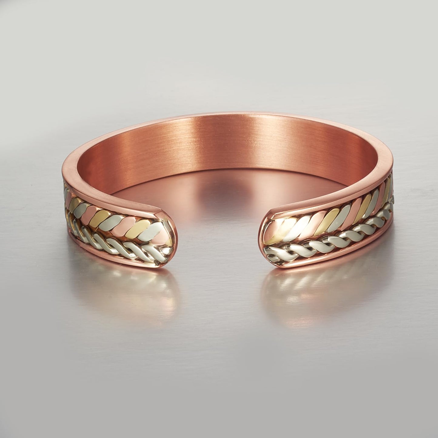 MagSølv Copper Magnetic Bracelets, 99% Pure Copper Bracelet Adjustable for Men & Women with 3500 Gauss, Tricolor Gold Jewelry Gift