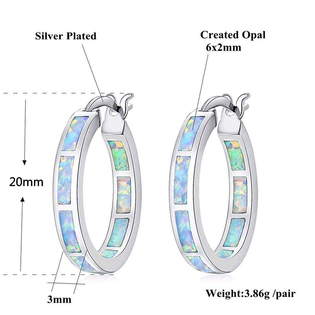 CiNily Sterling Silver Plated Hoop Earrings, Opal Small Hoop Earrings for Women Hypoallergenic Jewelry Ladies Gemstone Earrings