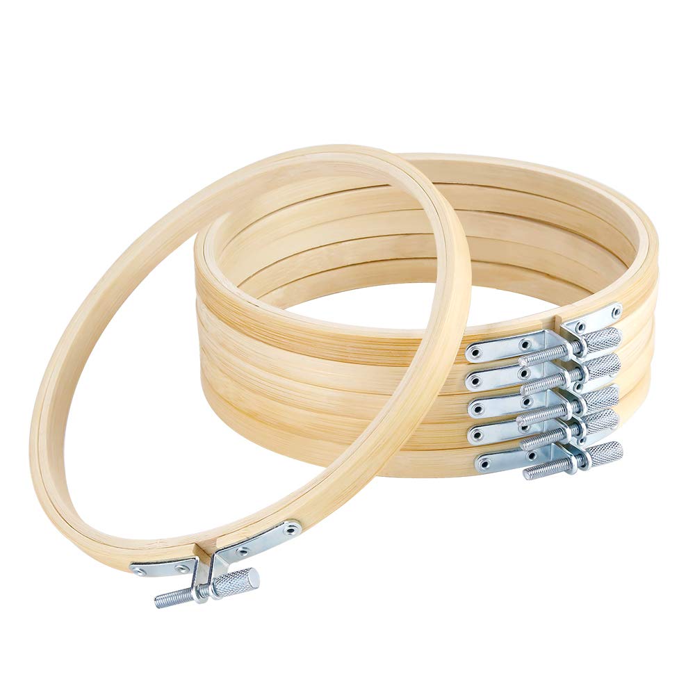 Pllieay 6 Pieces 6 inch/ 15cm Round Embroidery Hoops Bamboo Circle Cross Stitch Hoop Rings for Craft Sewing