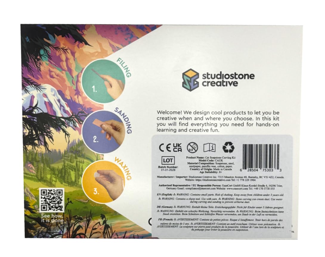 STUDIOSTONE CREATIVE DIY Arts & Crafts Carving Kit Kids Adults Cat Sculpture Soapstone
