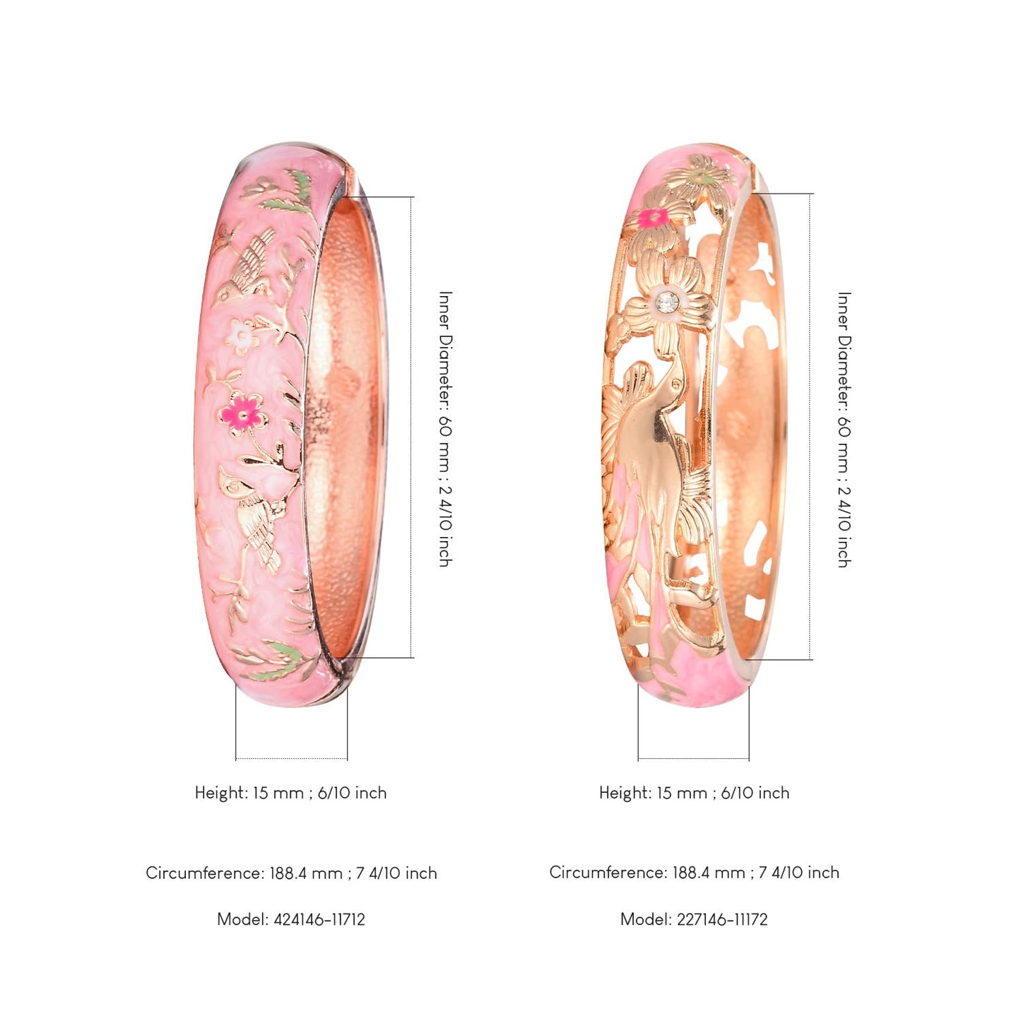UJOY Colors Handcraft Jewelry Cloisonne Bracelet Enamel Hollowed Bird Spring Hinged Womens Bangles Gifts Box 88A31-55C49 Pink
