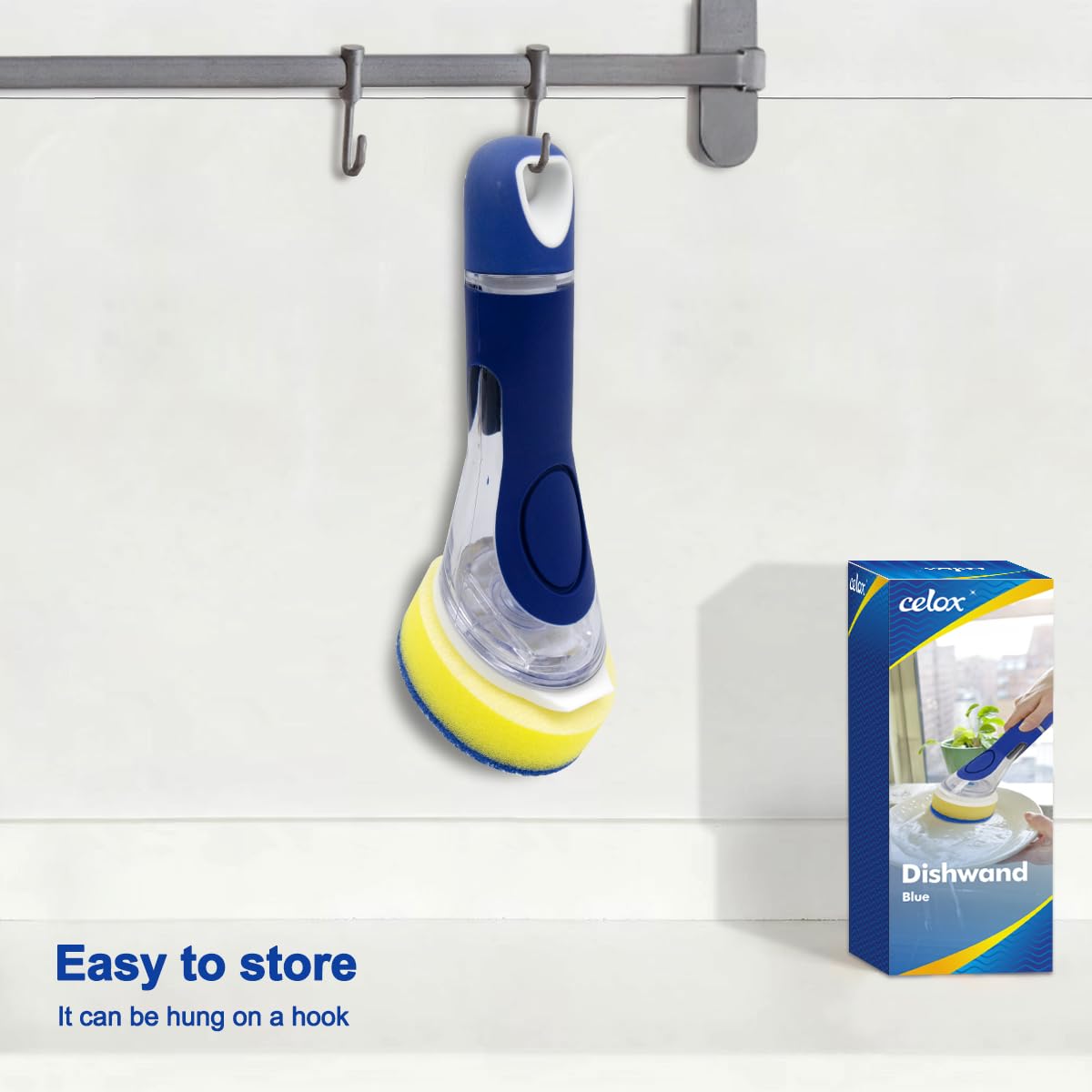 CELOX Dish Sponge with Handle, Dish Sponge with Soap Dispenser for Cleaning Kitchen
