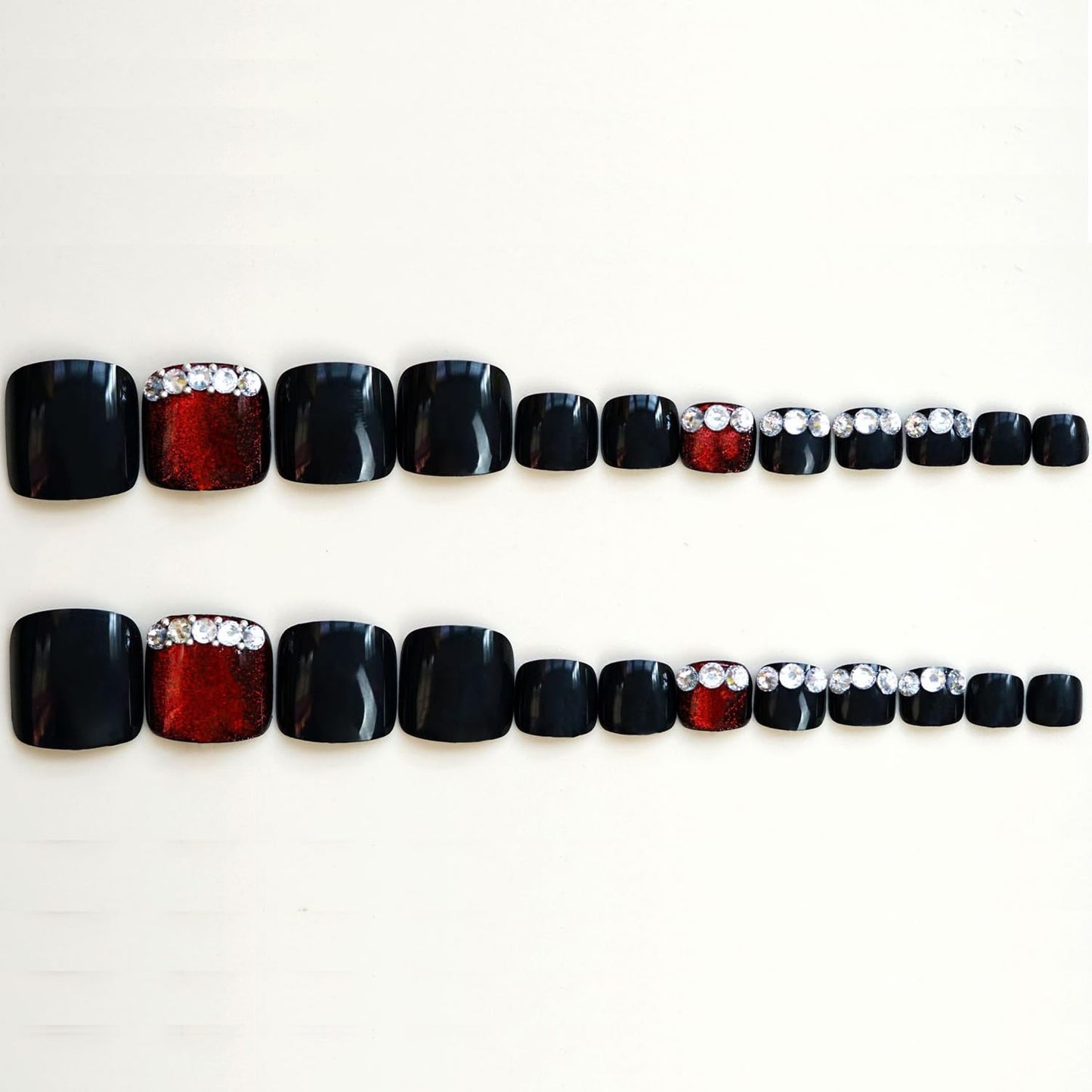 Vezocim Cat Eye Color False Toenails Sets, Press on Toenails Coffin with Rhinestone Designs, Full Cover Artificial Acrylic Fake Nails for Toe, Glue on Toenails with Charm, Stick on Toe Nails for Women