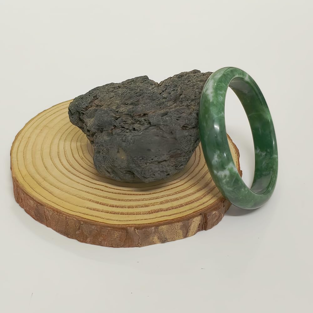 BlingNook Jade Bracelet For Women, Natural Gradient Green Stone Bangle Bracelets With Box Fortune Healing Protection Good Luck Jewelry Gift (Dark Green, 62mm/2.44in)