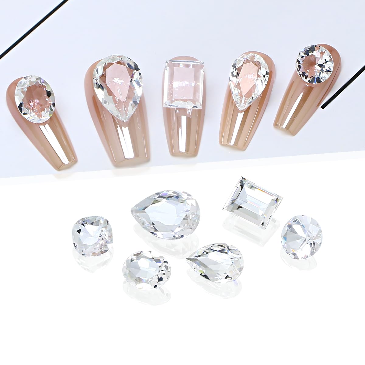 DONGZHOU Transparent Big Nail Rhinestones,Mixed Shape Large Nail Art Rhinestone Nail Charms Pointed Fancy Stone Diamond Gems for Nail Art DIY Craft