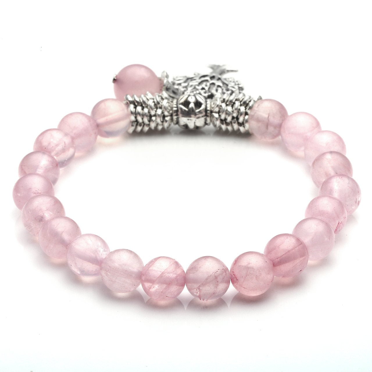 Jovivi 8MM Natural Rose Quartz Gemstone Beads Healing Crystal Stone Point Life Tree Lucky Charm Stretch Bracelet for Women Jewelry