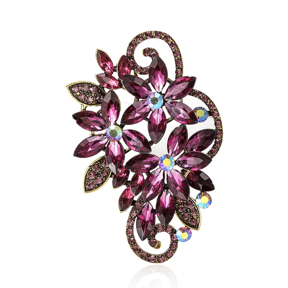 YOQUCOL Vintage Purple Austrian Crystal Rhinestone Flower Shape Brooch Pin For Women