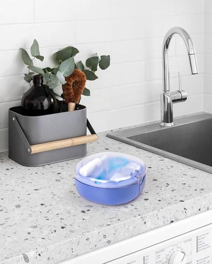 Double-layer Retainer Storage Case with Belt Chewing, Removal Tool, Cleaning Brush, Built in Mirror Orthodontic Retainer Container Case, Retainer Travel Case (blue)