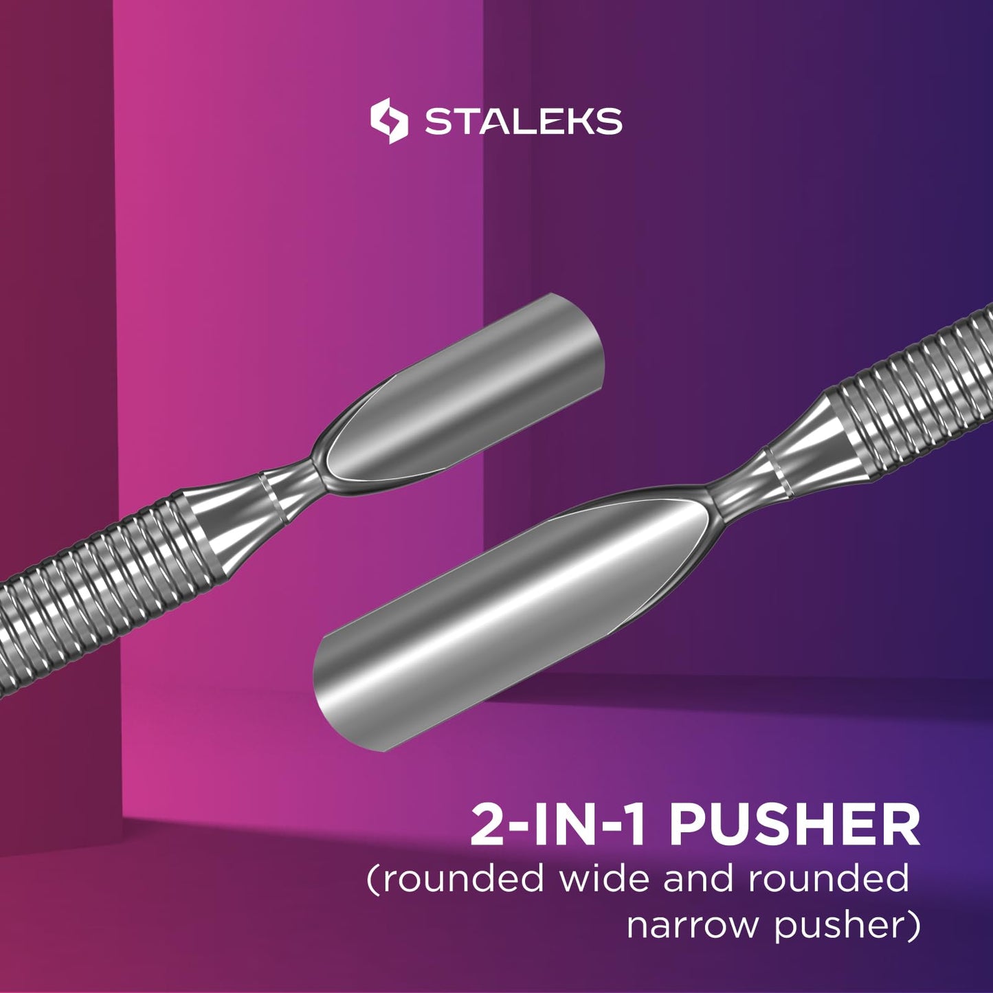 Staleks Pro Manicure Pusher Expert 30 Type 1 – Dual-Ended Rounded Pusher – Stainless Steel – Professional Cuticle Tool