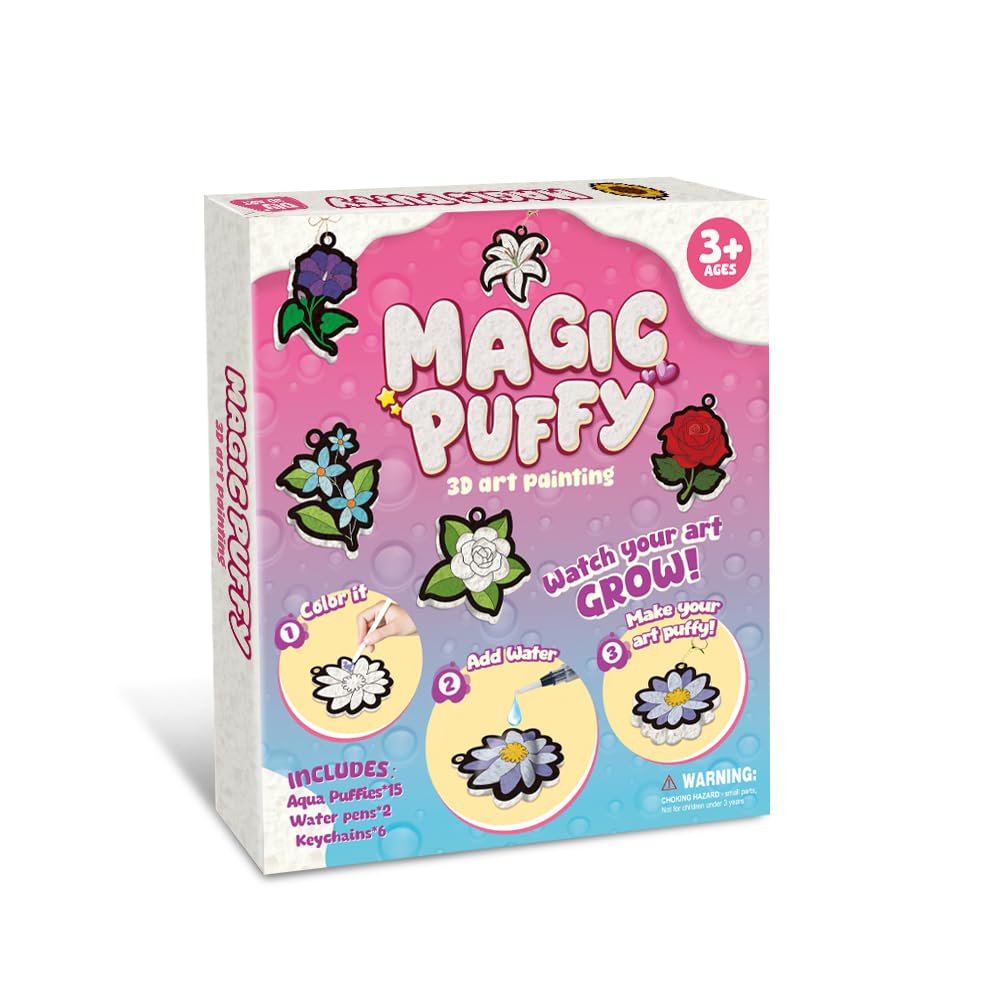 MZYTOZA Magic Foam Texture Painting Kit - 3D Art Craft Aqua Magic Puffs Paint Kit, 15 Mess-Free Paint by Number Craft for Kids (Flowers)