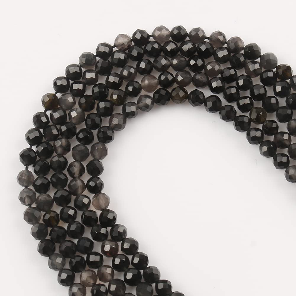 Song Xi 120pcs 3mm Natural Obsidian Gemstone Beads Faceted Round Loose Stone Beads for Jewelry Making
