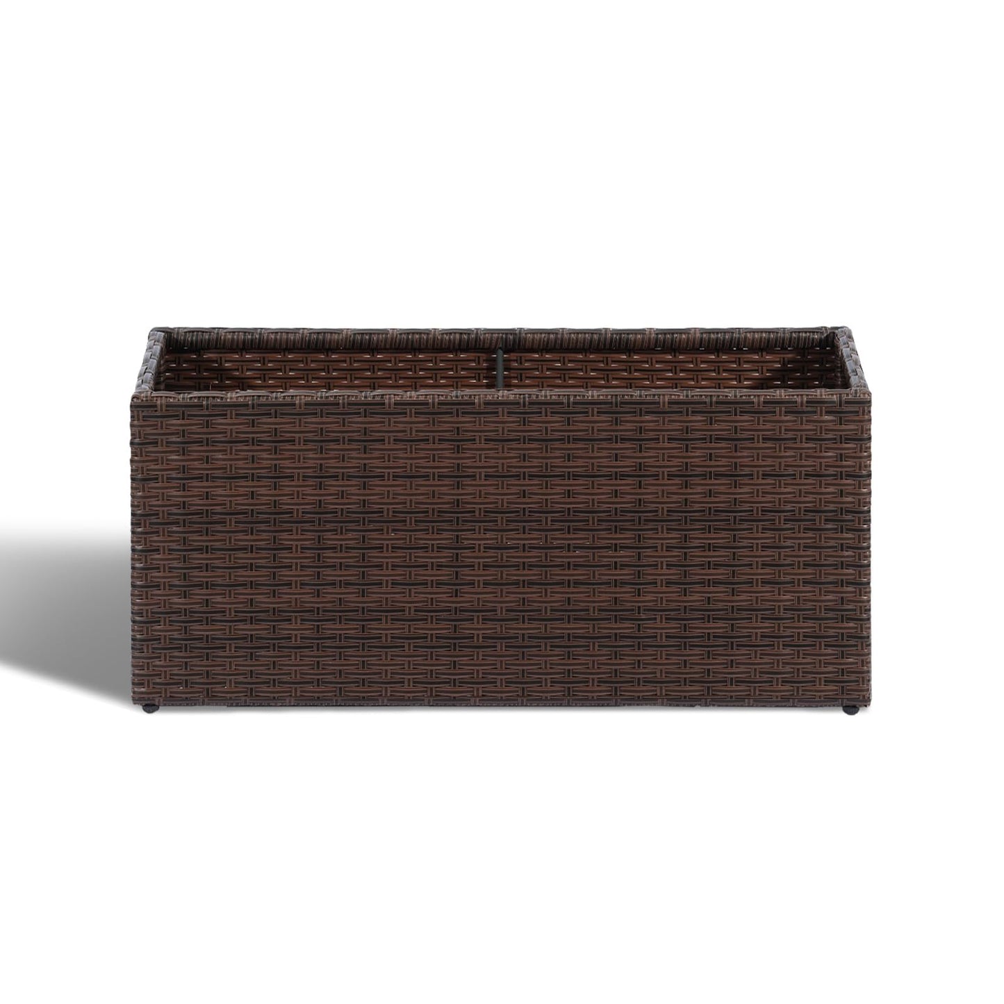 SUNNYPARK Brown Rectangular Planter Box All-Weather PE Rattan Large Modern Planters with Removable Liner Indoor Outdoor Decorative Flower Pot for Patio, Balcony, Garden