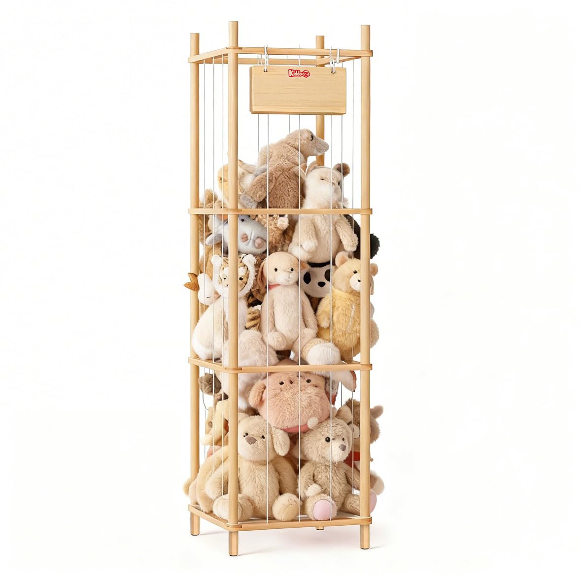 KiddoCood Kids CPC & TIC Certified Stuffed Animal Storage - 3-Tier Natural Solid Wood Plush Toy Organizer & Holder, Corner Solution for Playroom & Nursery, BPA-Free & Zero Glue