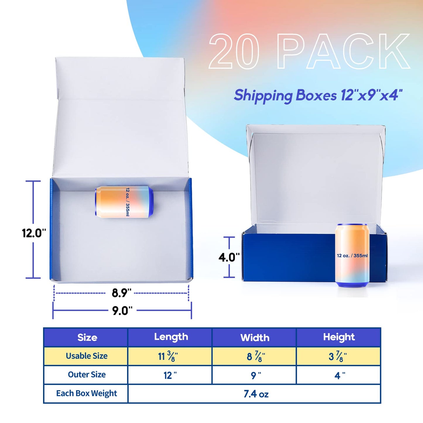 PHAREGE 12x9x4 inch Gift Shipping Boxes Bulk 20 Pack Blue, Tab Lock Tuck Top Mailing Boxes for Packaging Small Business, Medium Cardboard Mailer Boxes for Wrapping Present