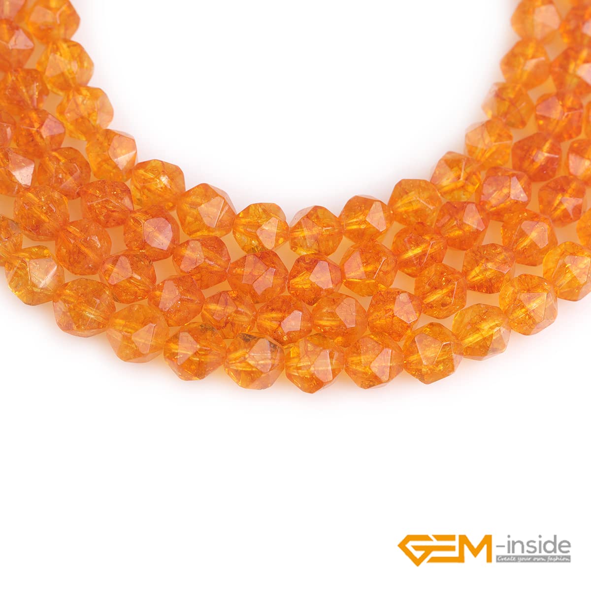 GEM-Inside 8MM Faceted Dyed Citrine Crystal Beads for Cambay Agate Beads for Jewelry Making Beads Gemstone Gem Loose Beads Findings Accessories Strand 15 Inches