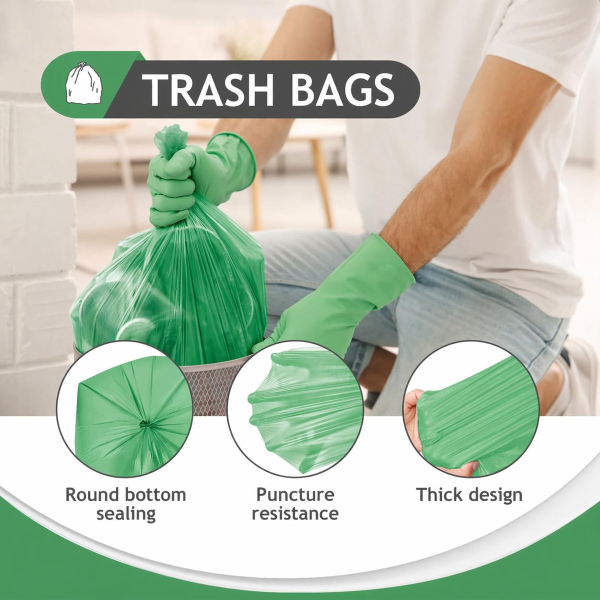 Small Green Trash Bags 4 Gallon 160 Count Kitchen Garbage Bags