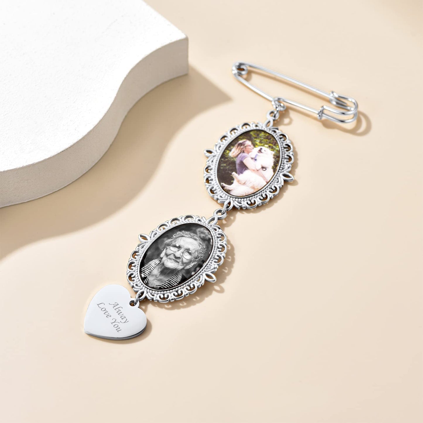 Custom4U Wedding Bouquet Photo Charms Picture Pins Customized Memorial Jewelry for Men Women Groom Bride
