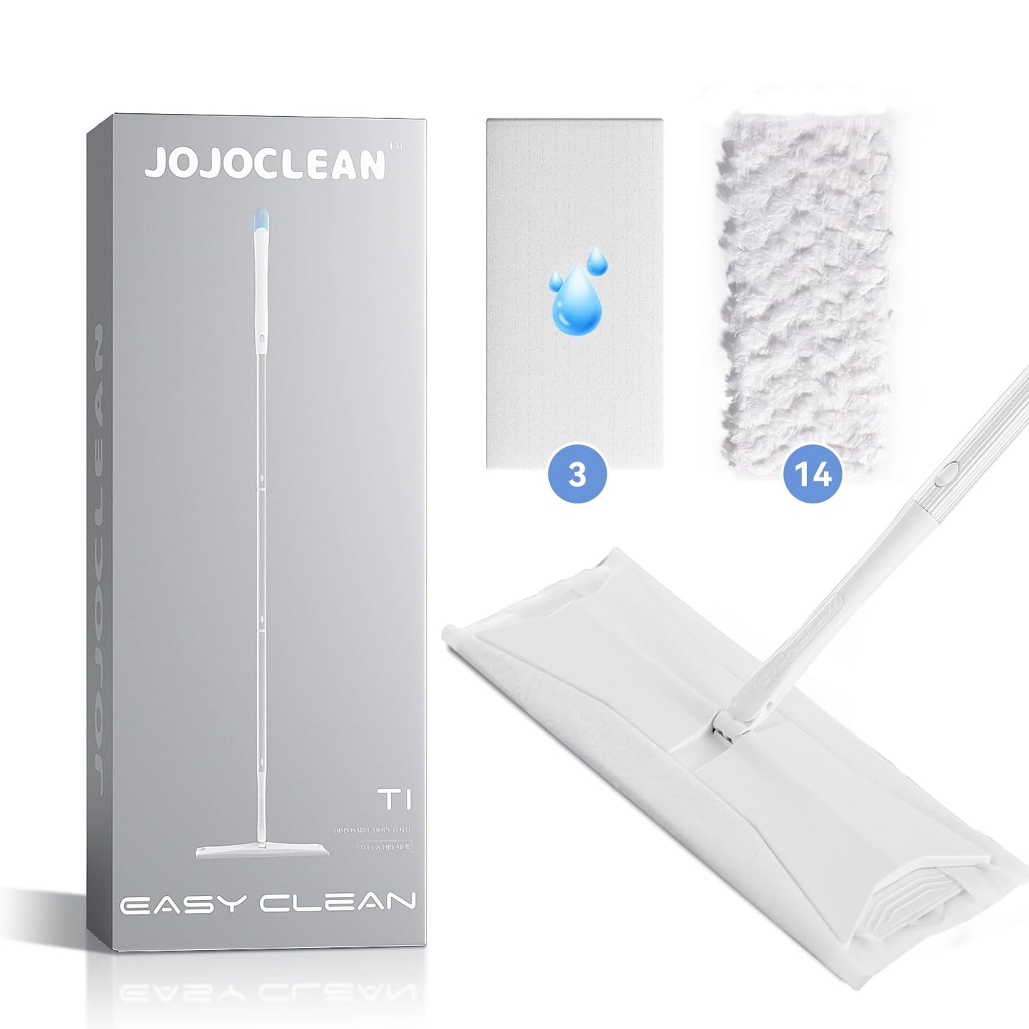 Sweeper 2-in-1 Dry + Wet Floor Mopping and Sweeping Kit, Multi-Surface Kit for Floor Cleaning, Kit Includes 1 Sweeper 14 Dry Sweeping Cloths 3 Wet Mopping Cloths