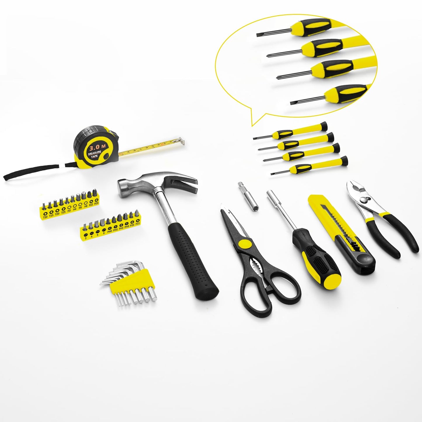 39 Piece Tool Set General Household Tool Kit - Basic Home Tool Set Small Hand Tool Kit with Plastic Toolbox Storage Case for Home Garage Office College Dormitory Use Yellow