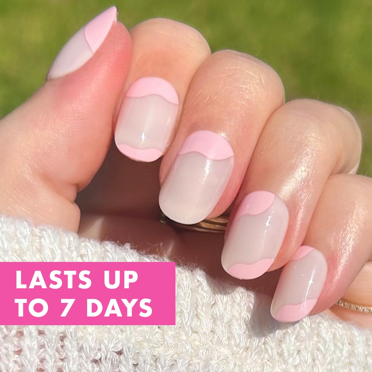 Olive & June Classic Super Stick Mani Press On Nails | No Glue Needed | 32 Tab Nails 16 Sizes | Non-Toxic Tabs Non-Damaging 7-Day Wear | Spring Flowers & Patterns | Extra Short, Round| Organic Swirl