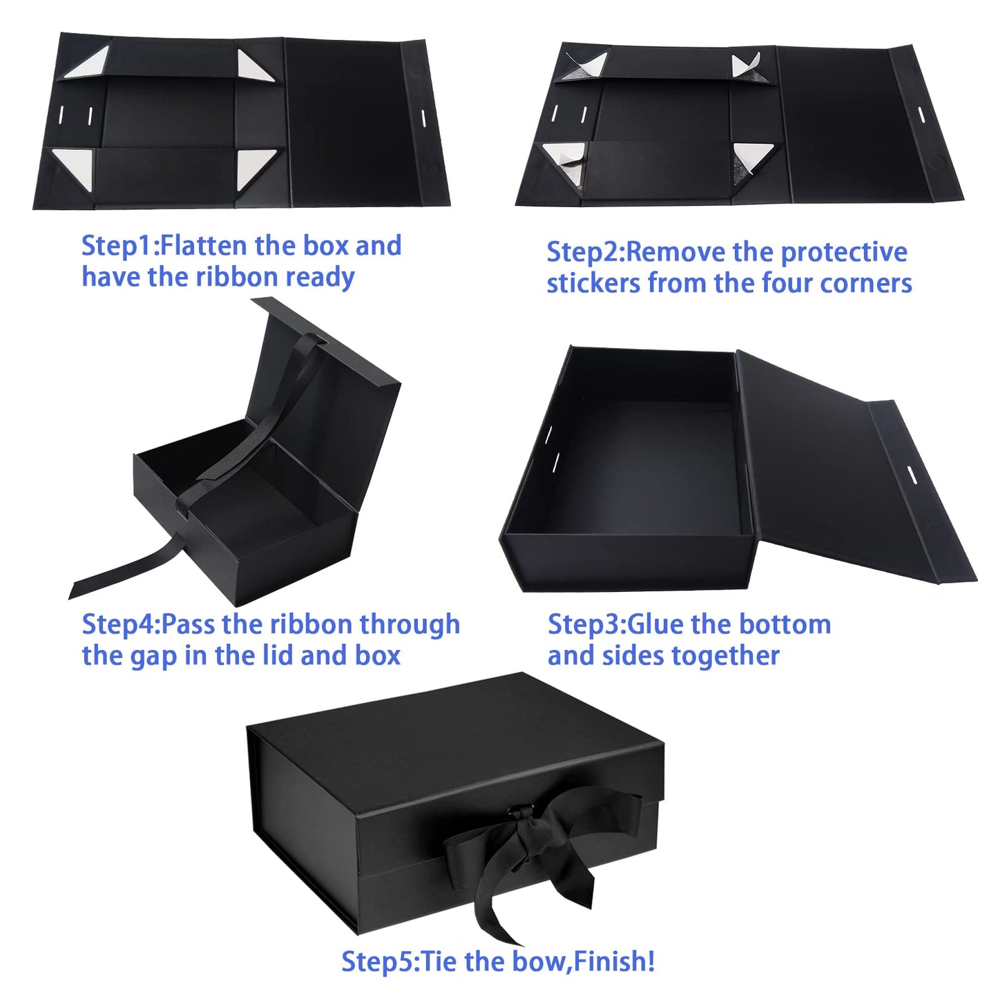 RUIFYRAY Large Black Luxury Magnetic Gift Box with Lid, Ribbons and Gift Bag, 12.2x8.7x4 Inches, Great for Christmas, New Year, Wedding, Birthdays, Man