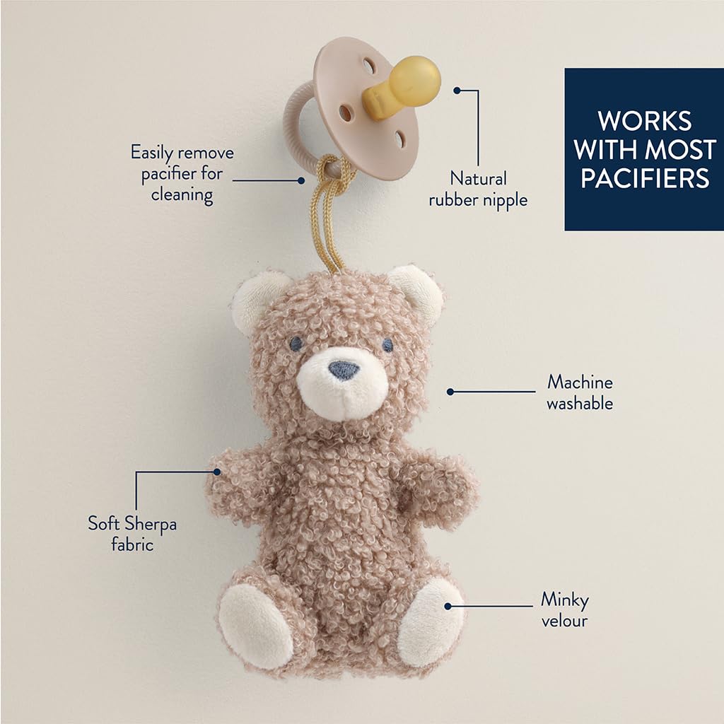 Itzy Ritzy Pacifier & Lovey Set – Natural Rubber Paci with Stuffed Animal Lovey – Detachable Plush Bear Pacifier Holder & Coordinating Natural Rubber Soother, Ideal for Ages 0-6 Months (Bear)