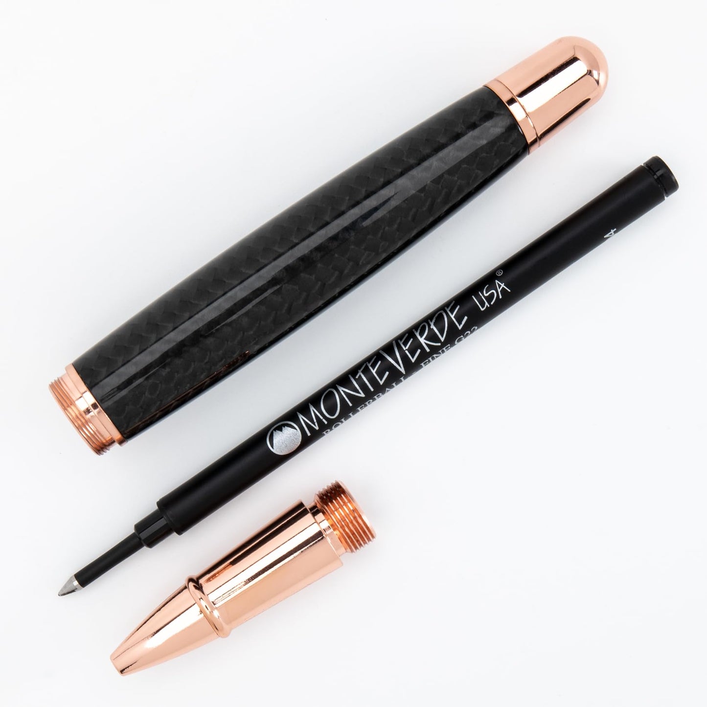 Monteverde USA Super Mega Carbon Fiber Rollerball Pen - 18K Rose Gold Plated Trim - Luxurious Carbon Fiber Body - Refillable with Standard Rollerball Refills - Durable and Elegant