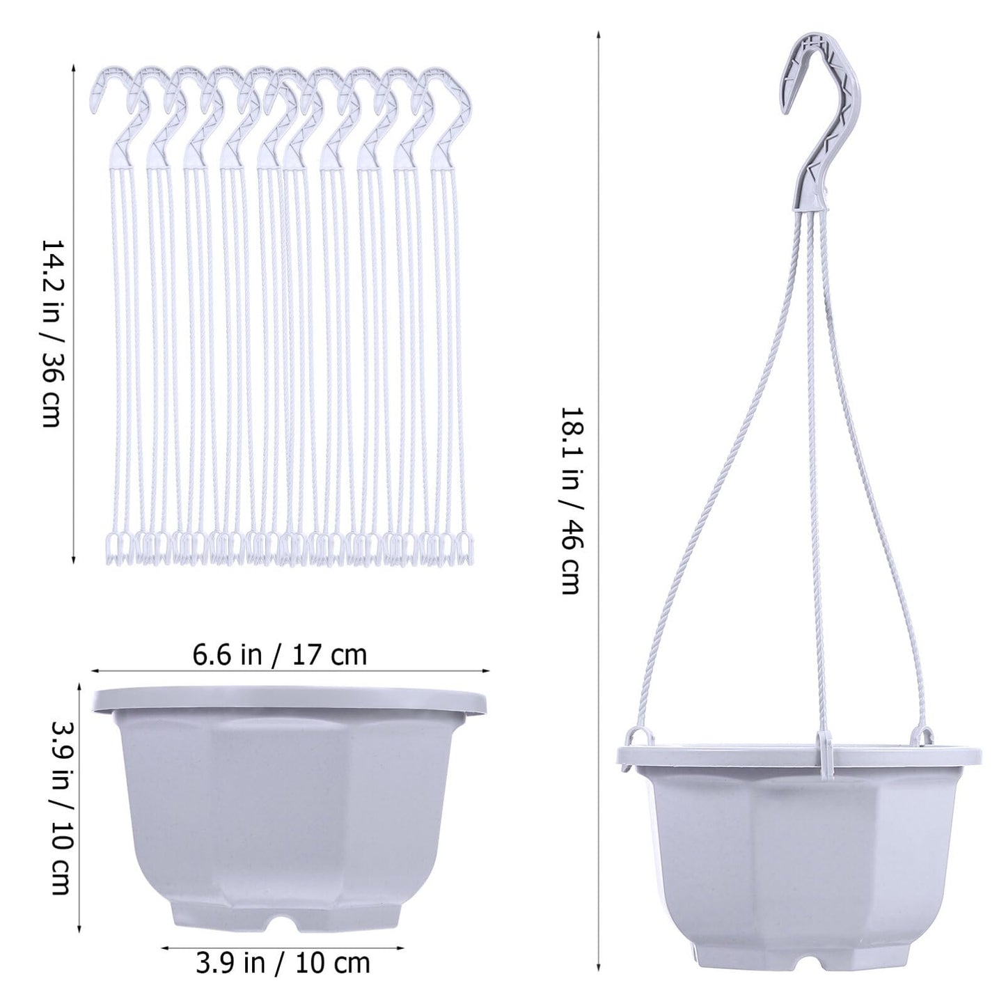 Toddmomy 10Pcs Octagon Plastic Hanging Planters with Drainage Holes for Indoor Plants Balcony Garden Lightweight Hanging Pots with Hooks