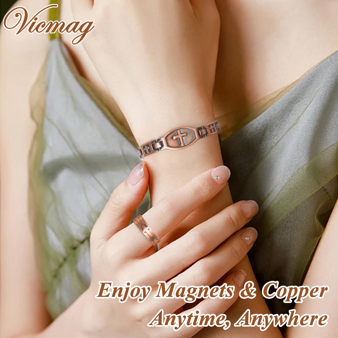 Vicmag Copper Magnetic Bracelet for Women 99.9% Solid Pure Copper Strong Magnets Jewelry Gift Adjustable Length