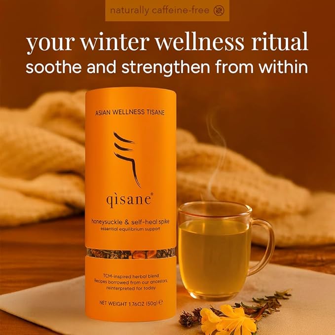 qìsane Honeysuckle Tea with Chinese Medicinal Plants - Dried Honeysuckle Flowers, Self Heal Spike, Lemon Verbena & Monkfruit to Help Support Detox & Ease Discomfort - 10 sachets (~30 cups)