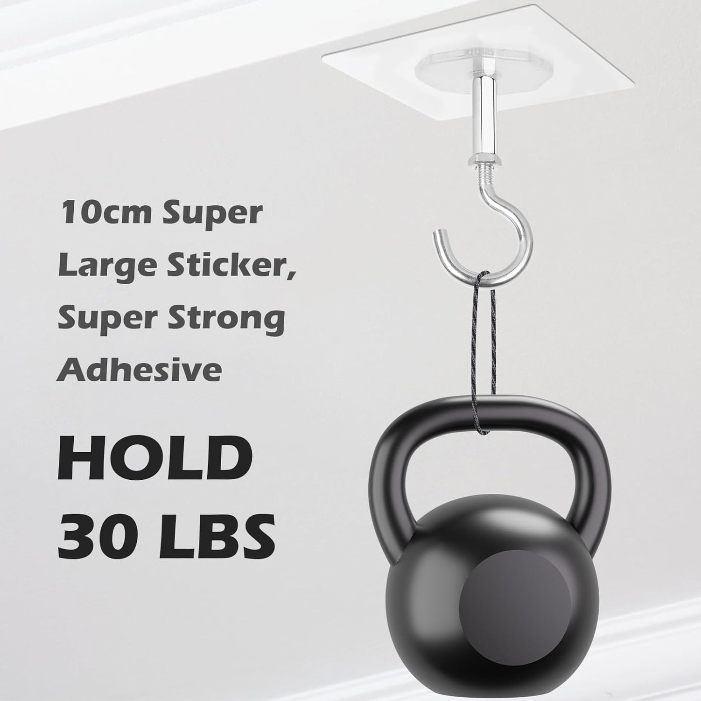 Dlilise Adhesive Ceiling Hooks, 4 Pack 30lbs Super Heavy Duty for Hanging Plants, Ceiling Hooks, Strong No Drill Outdoor Sticky Ceiling Hanger, Stick On Hooks for Lights,Wind Chimes,Lantern