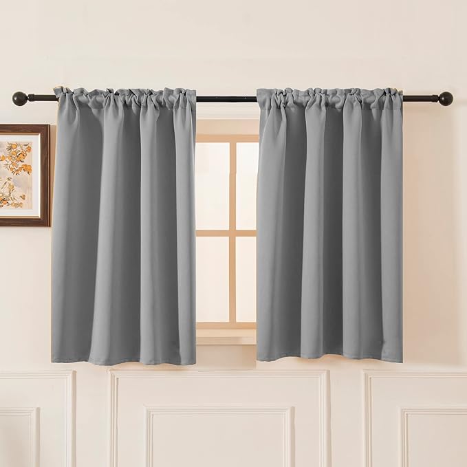 Pickluc Blackout Curtains 45 Inches Long 2 Panels, Room Darkening Tiers with Rod Pocket, Short Black Out Curtain for Small Window, 42" Wide and 45" Length, Set of Two, Light Grey.