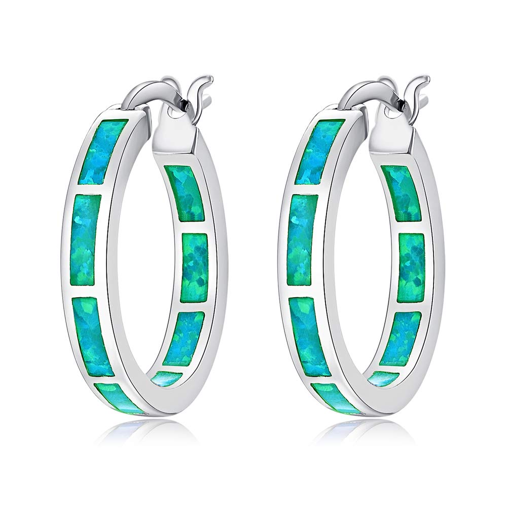 CiNily St Patrick's Day Green Opal Huggie Hoops Sterling Silver Plated Hypoallergenic Earrings for Women with Sensitive Ears Fashion Hoop Earrings