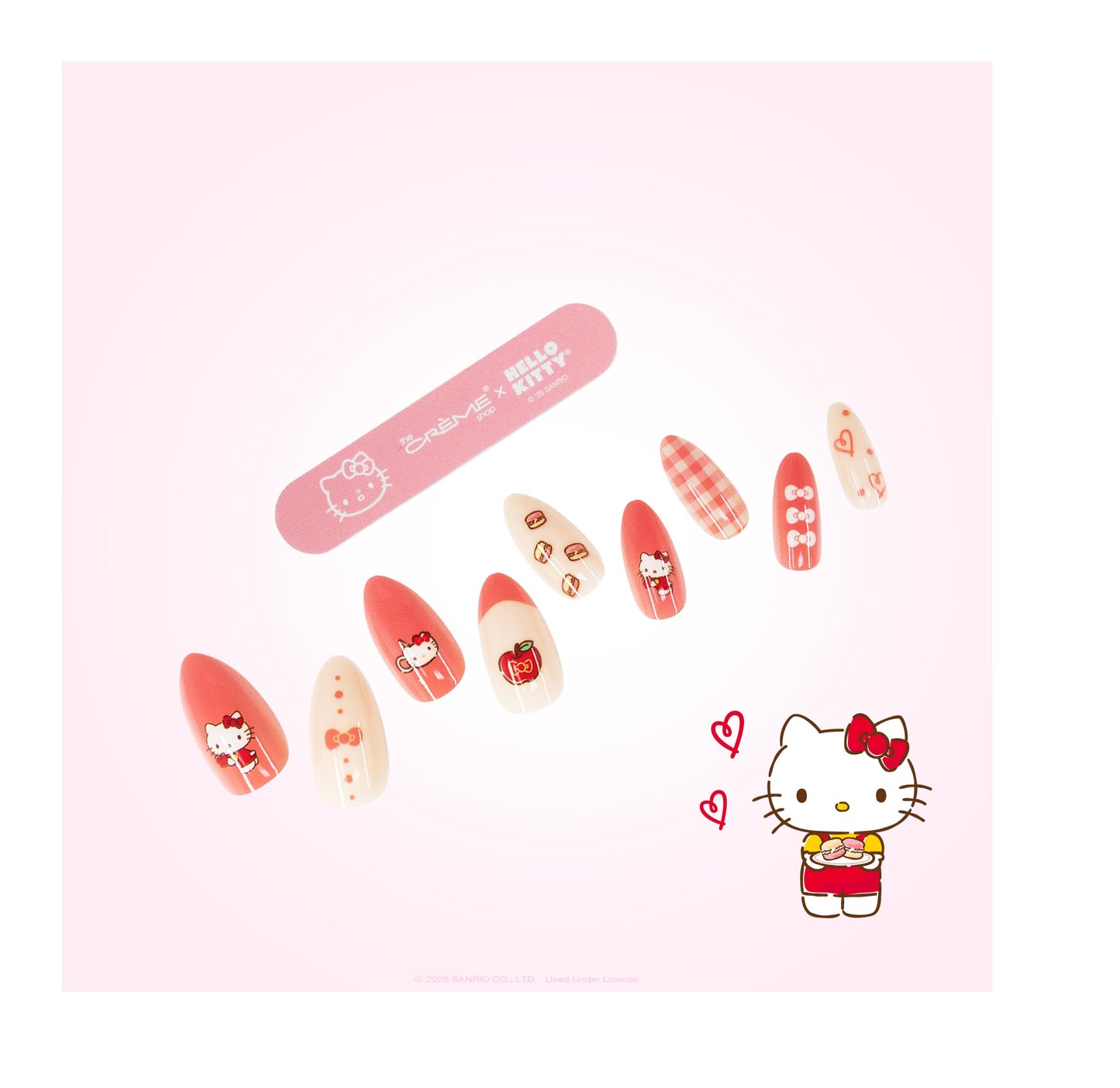 The Crème Shop x Hello Kitty Sweet Glaze Press On Nails, Almond Shape, 24 Nails Kit with Glue and Tools (Sweet Glaze)