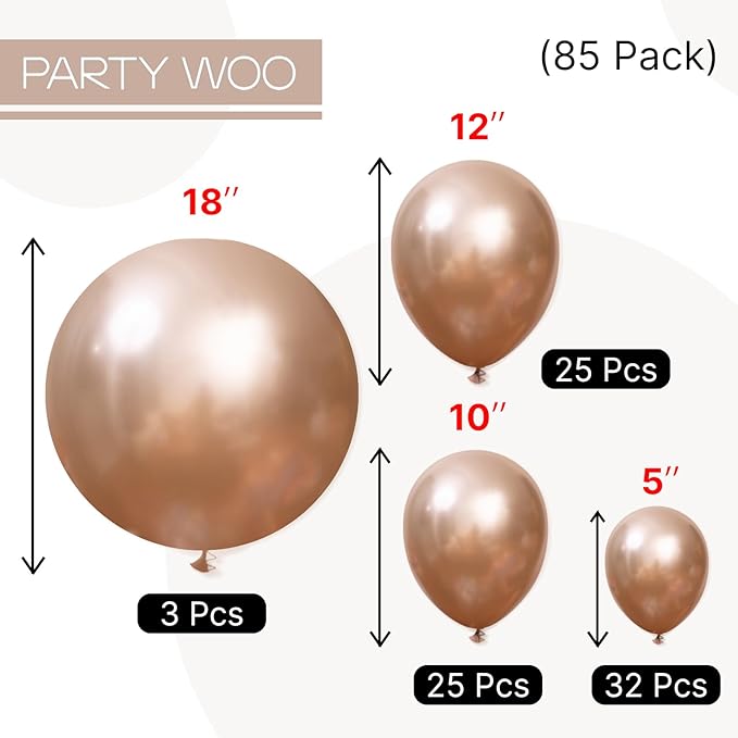 PartyWoo Metallic Rose Gold Balloons 85pcs Different Sizes of 18 12 10 5 Inch Chrome Champagne Gold Balloon Arch Kit Garland for Birthday Anniversary Bridgerton Floral Party Decorations Rose Gold-G112