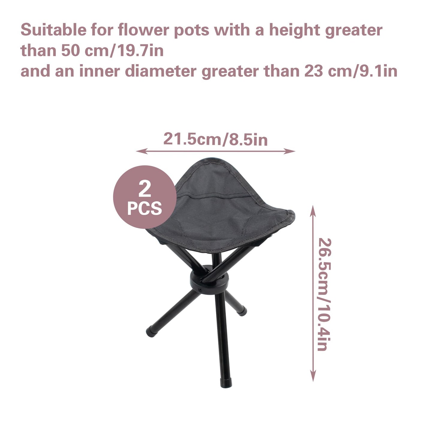 HaoGludi 2 PCS Plant Risers for Inside Pots, Folding Tripod Planter Lift Inserts, Black Planter Fillers for Large Pots, Camping Chairs, 9" x 9" x 11"