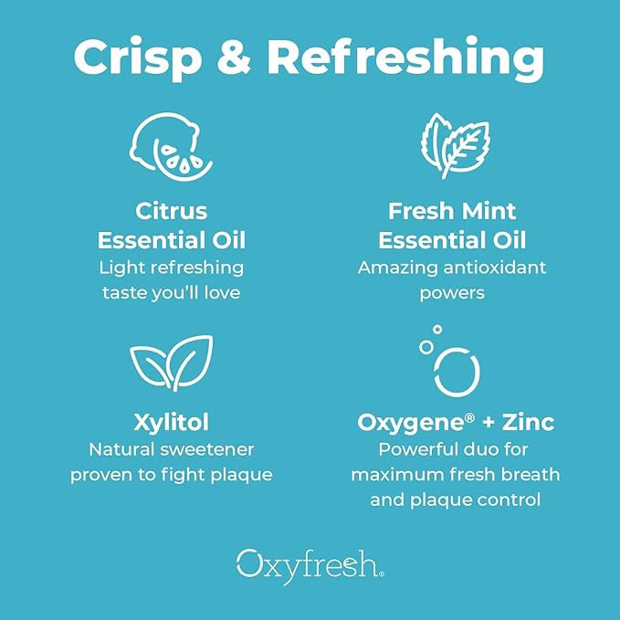 Oxyfresh Lemon Mint Fresh Breath Mouthwash – Bad Breath Treatment – SLS & Fluoride Free – Alcohol Free, Gentle Nonburning with Xylitol & Essential Oils – 16 Fl Oz