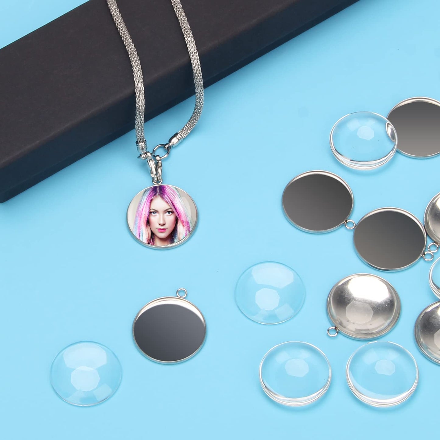 80Pcs Bezel Pendant Trays Blanks 25mm, Winspeed 40Pcs Silver Stainless Steel Bezel Trays and 40Pcs Clear Glass Cabochon Pendants for Jewelry Making, DIY Blank Pendant Trays Kit for Crafts