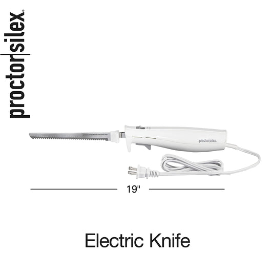 Proctor Silex Easy Slice Electric Knife for Meat Slicing, Poultry, Bread, Crafting Foam and More, Lightweight with Contoured Grip, White, (74312)
