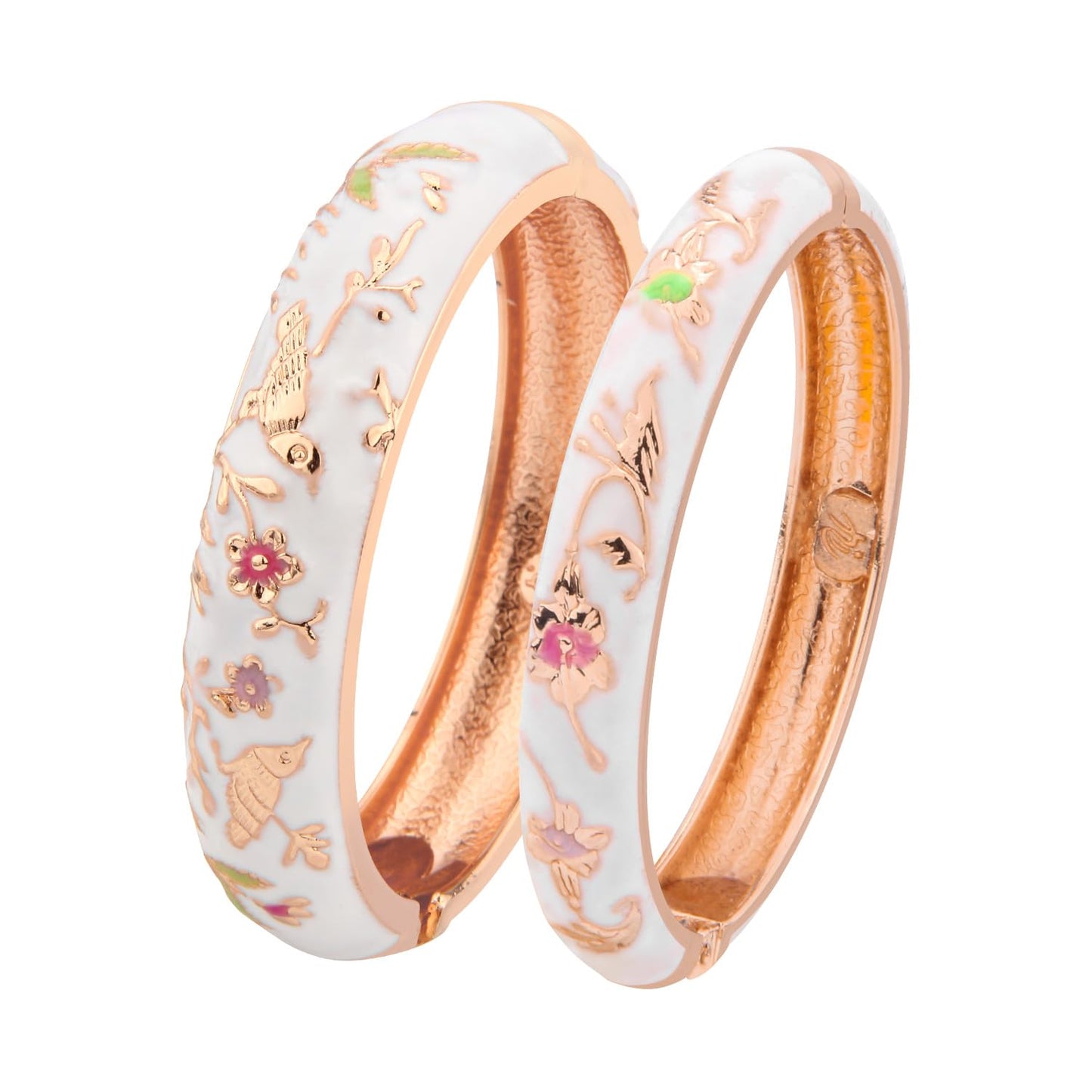 UJOY Colors Handcraft Jewelry Cloisonne Bracelet Enamel Bird Spring Hinged Womens Bangles Gifts Box 55C49-55A81 White