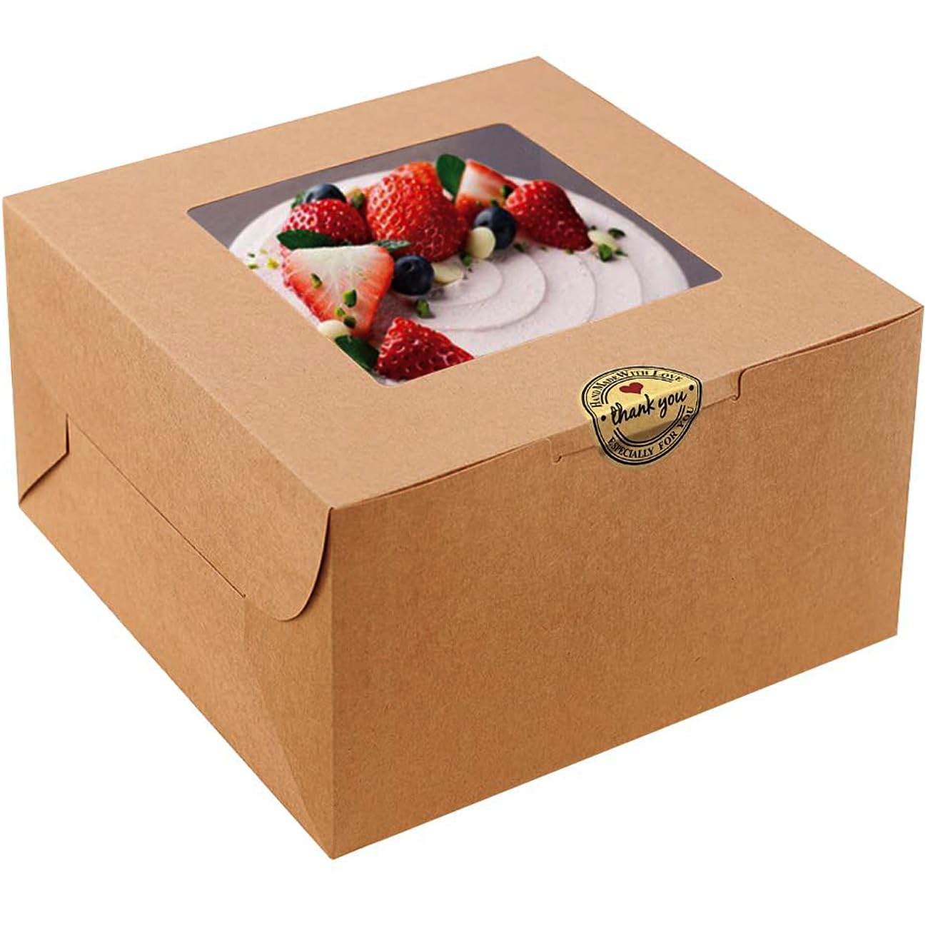 SmilerSmile 8x8x5 Inches Cake Boxes with Windows 20pcs 8 Inch Cake Box Bakery Boxes Kraft Pastry Boxes Disposable Cake Containers for Cakes,Pastries,Pies,Dessert/Brown