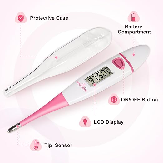 Easy@Home Basal Body Thermometer: BBT for Fertility Prediction with Memory Recall - Accurate Digital Basal Thermometer for Temperature Monitoring with Premom App - EBT-018 (Pink)