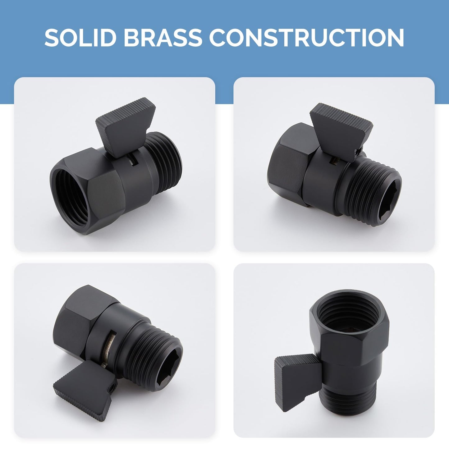 Angle Simple Shower Valve, Brass Water Flow Shut Off Valve for Hand Shower, RV Hose Flow Restrictor, Matte Black