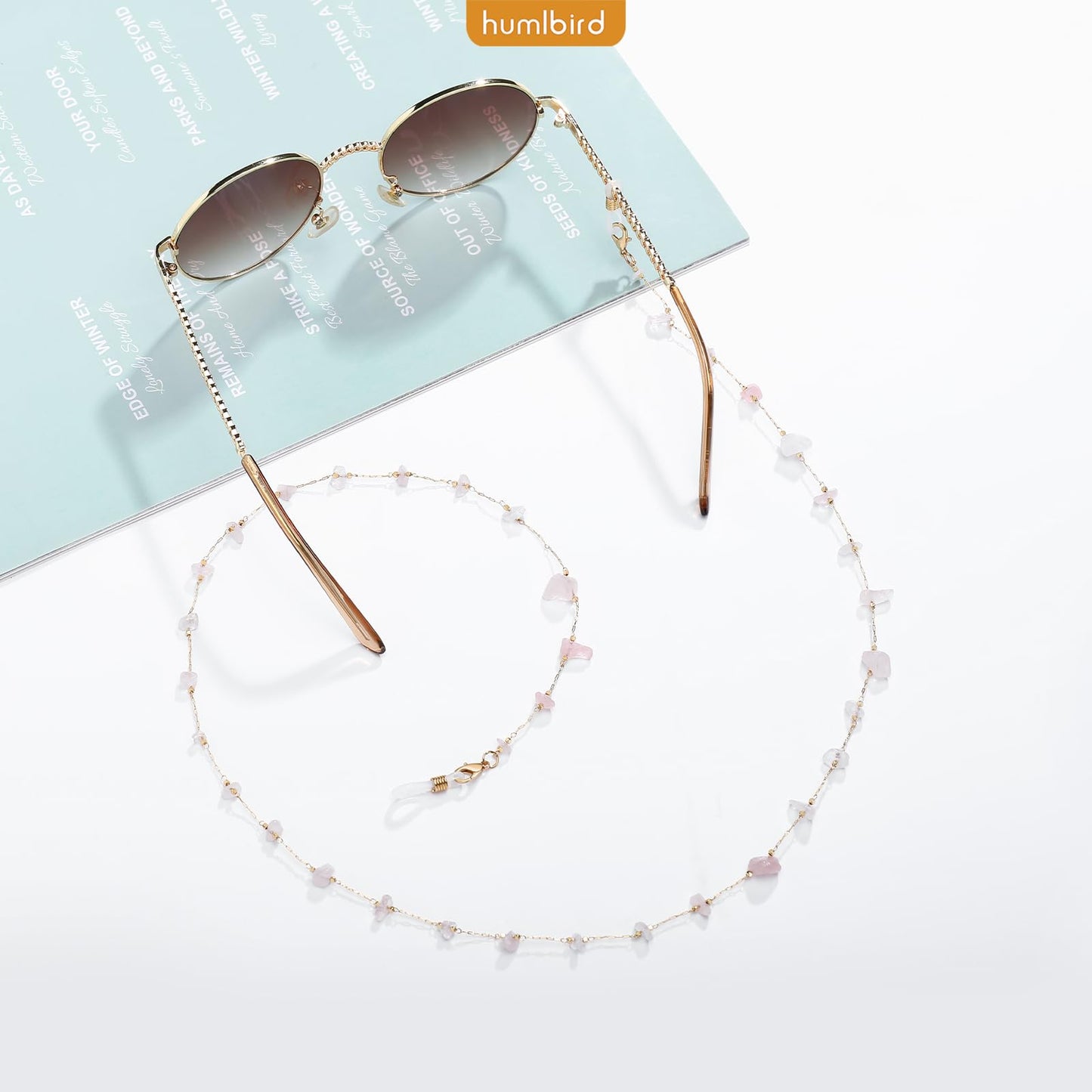 humlbird Eyeglass Chains for Women Stylish Glasses Lanyard Sunglass Chain Natural Crystal Mask Chain Eye Glasses Strap Pink-1