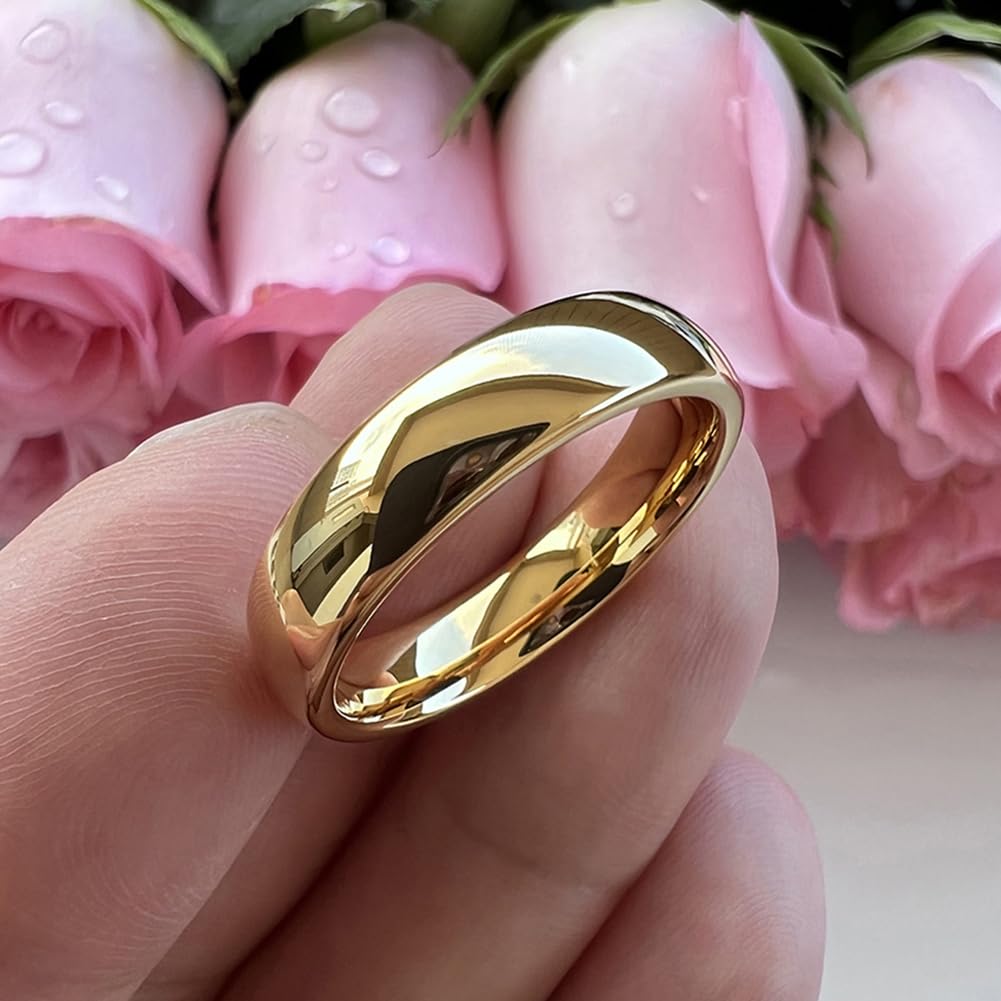 TUTISS 6mm Gold Tungsten Rings for Men Women Engagement Wedding Bands Domed Polished Comfort Fit Size 10