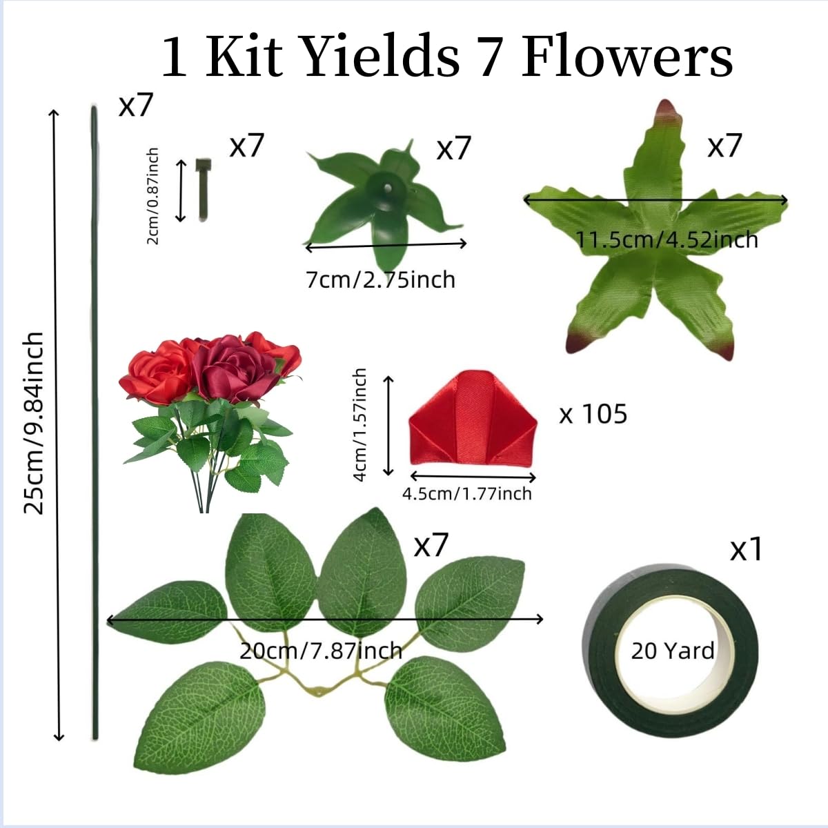 Forever Rose Craft Bundle: Make 7 Finished Flowers! This Complete Kit Has Pre-Assembled Petals, Stems, Leaves & Tape. The Perfect Convenient DIY Gift (Need Assembly) For Wedding,Anniversary