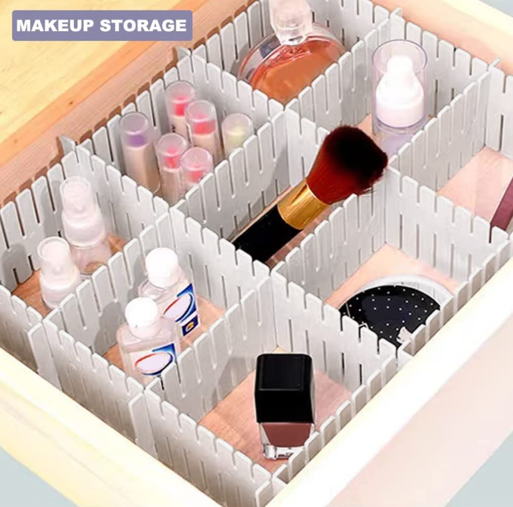 44Pcs Drawer Dividers with Fixing Buckle, Adjustable Drawer Organizer Storage Separator for Clothes, Cutlery, Socks, Underwear, Makeup, Dresser, Kitchen, Bedroom, Office, Bathroom, 14.5 * 2.75in