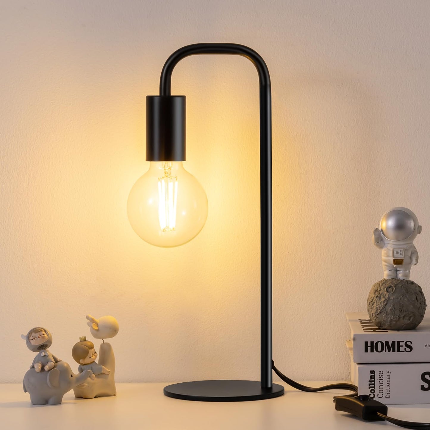 Iporovon Industrial Table Lamp for Bedroom, Small Table Lamps for Bedside with Wire Switch, E26 Socket Base, Modern Nightstand Lamp for Living Room, Reading, Office, Bulb Not Included.